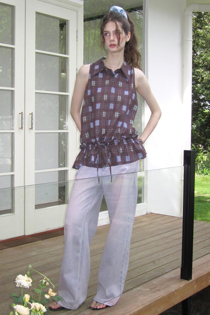 Dali Check Ruffle Top