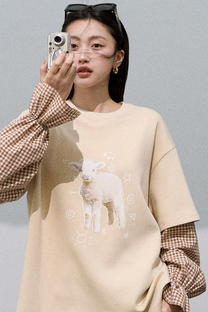 Patchwork Plaid Sweatshirt Versatile Top