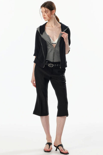 Patchwork Cropped Short Sleeve Hoodie