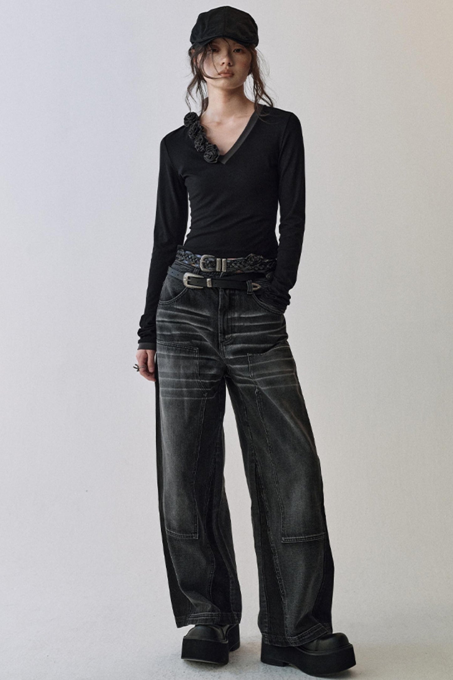 Elegant V Neck Flower T-Shirt