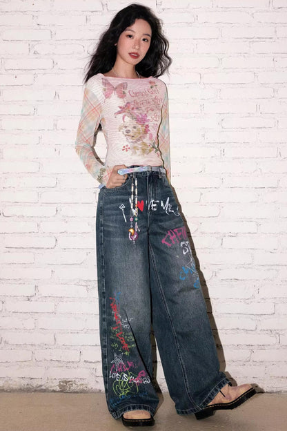 Childish Graffiti Wide-Leg Jeans
