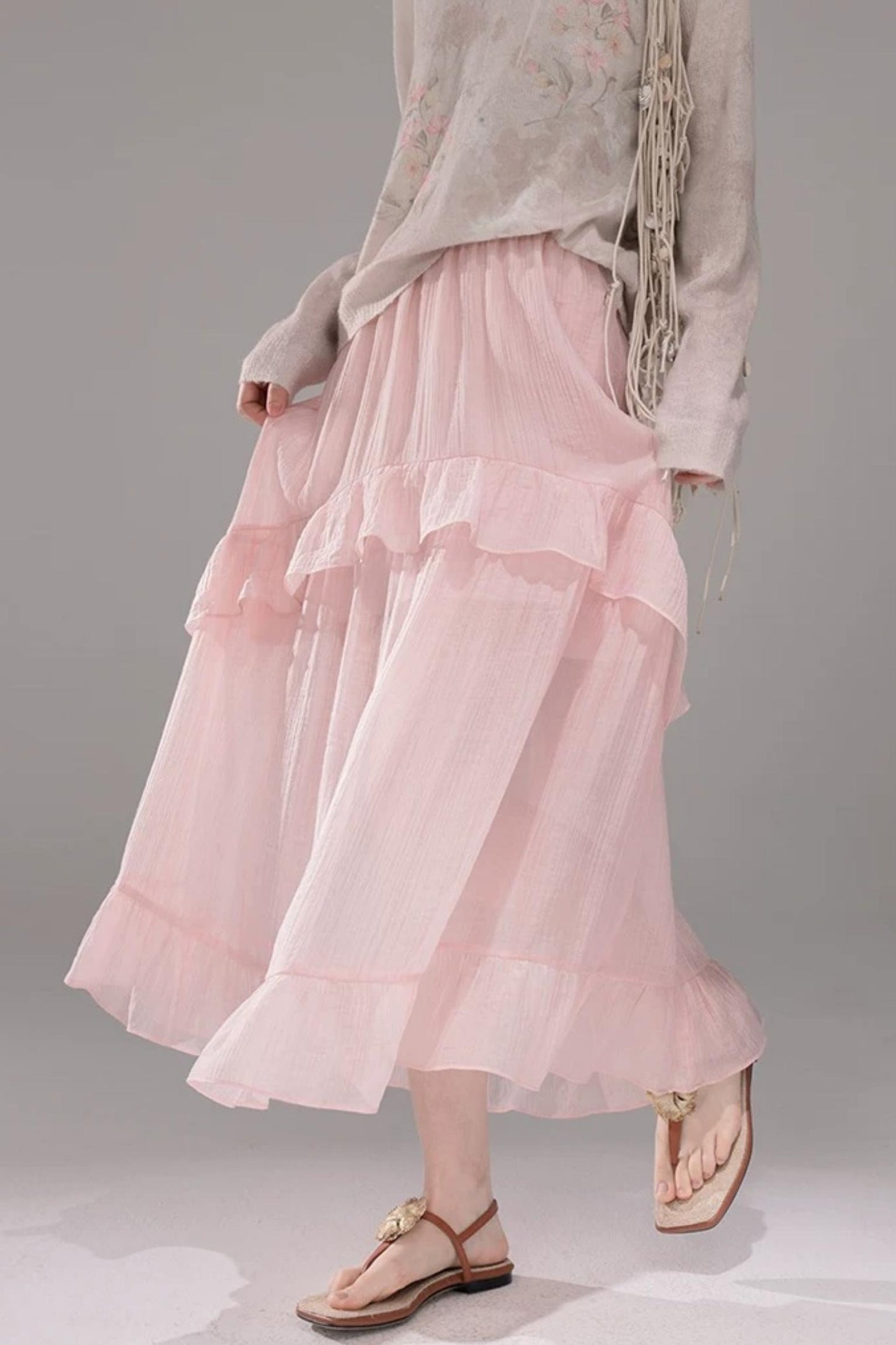 Pink Lyocell Pleated Skirt