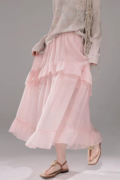 Pink Lyocell Pleated Skirt