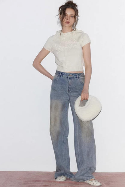 Blaue Vintage-Rosen-Jeanshose