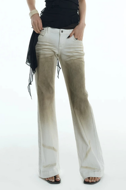 Distressed Gradient Low-Waist Jeans