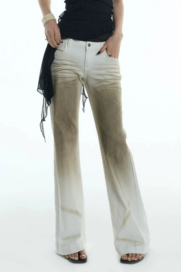 Distressed Gradient Low-Waist Jeans