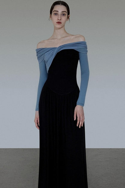 French Autumn One-Shoulder Knitted Dress