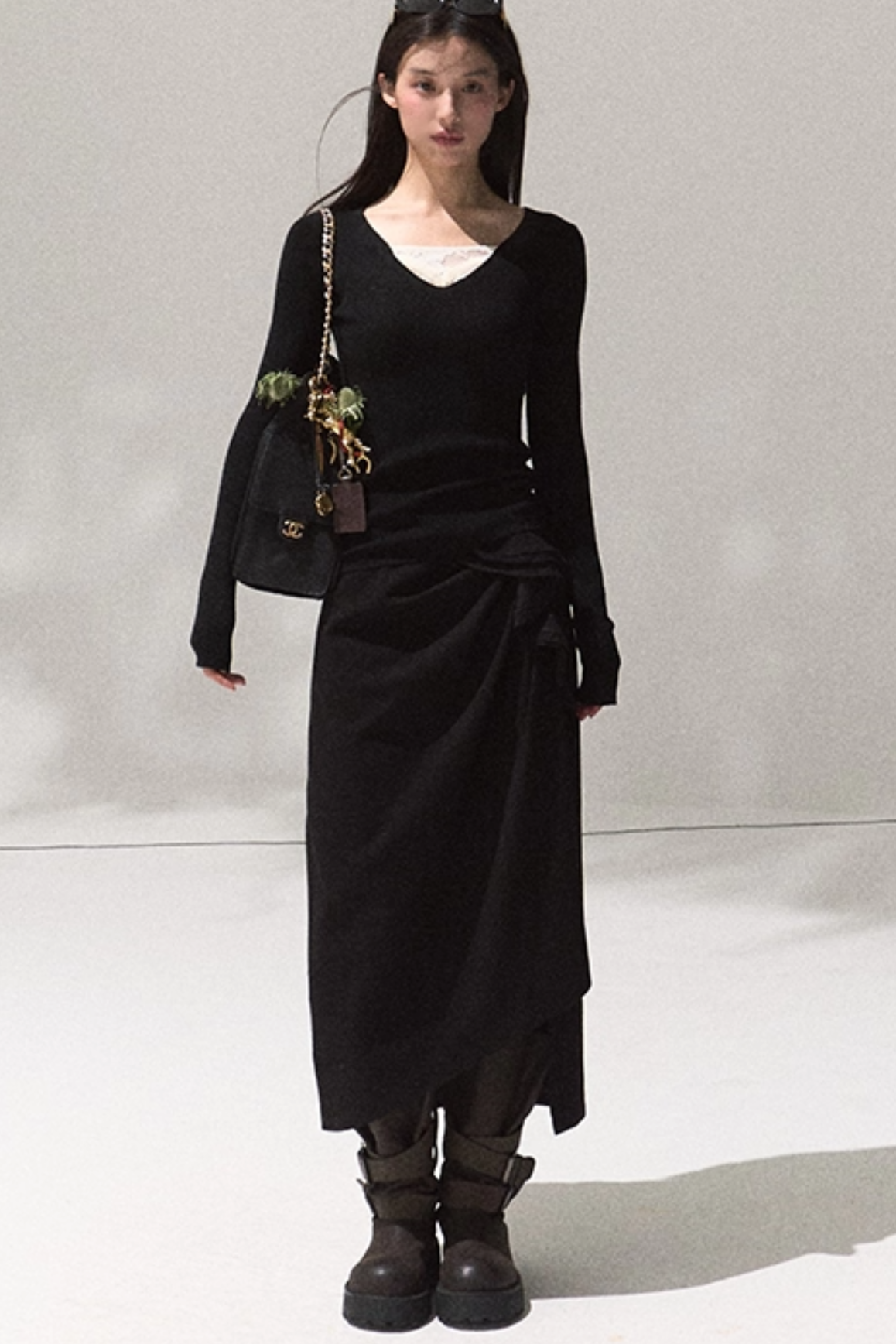 Oak Sculptural Pleated Midi Skirt