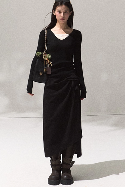 Oak Sculptural Pleated Midi Skirt