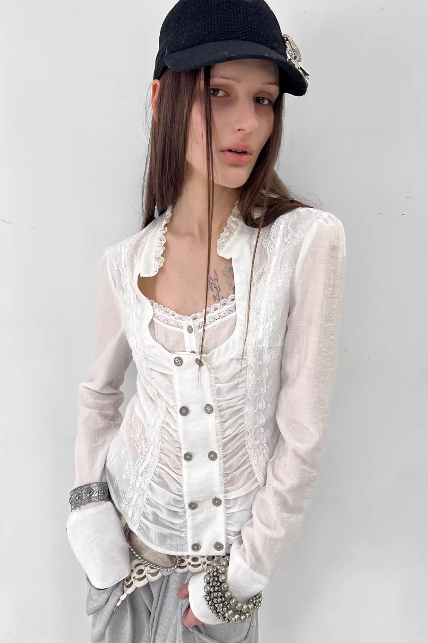 Retro Lace Splicing Shirt