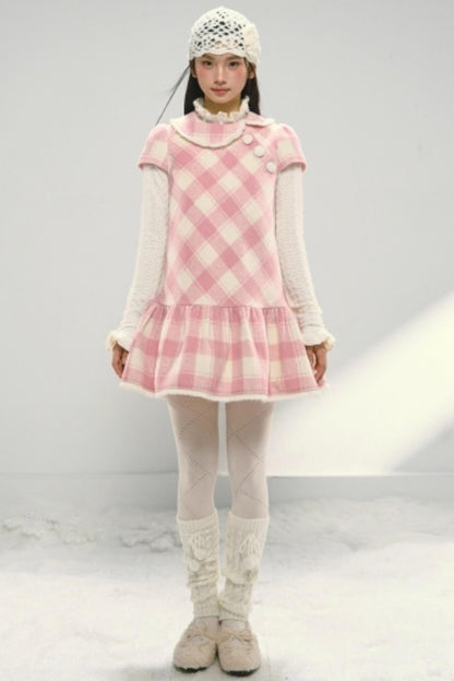 Christmas Plaid Tweed A-Line Dress Set-Up