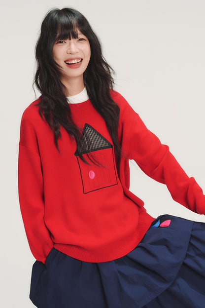 Color-Blocked Plaid Knit Top