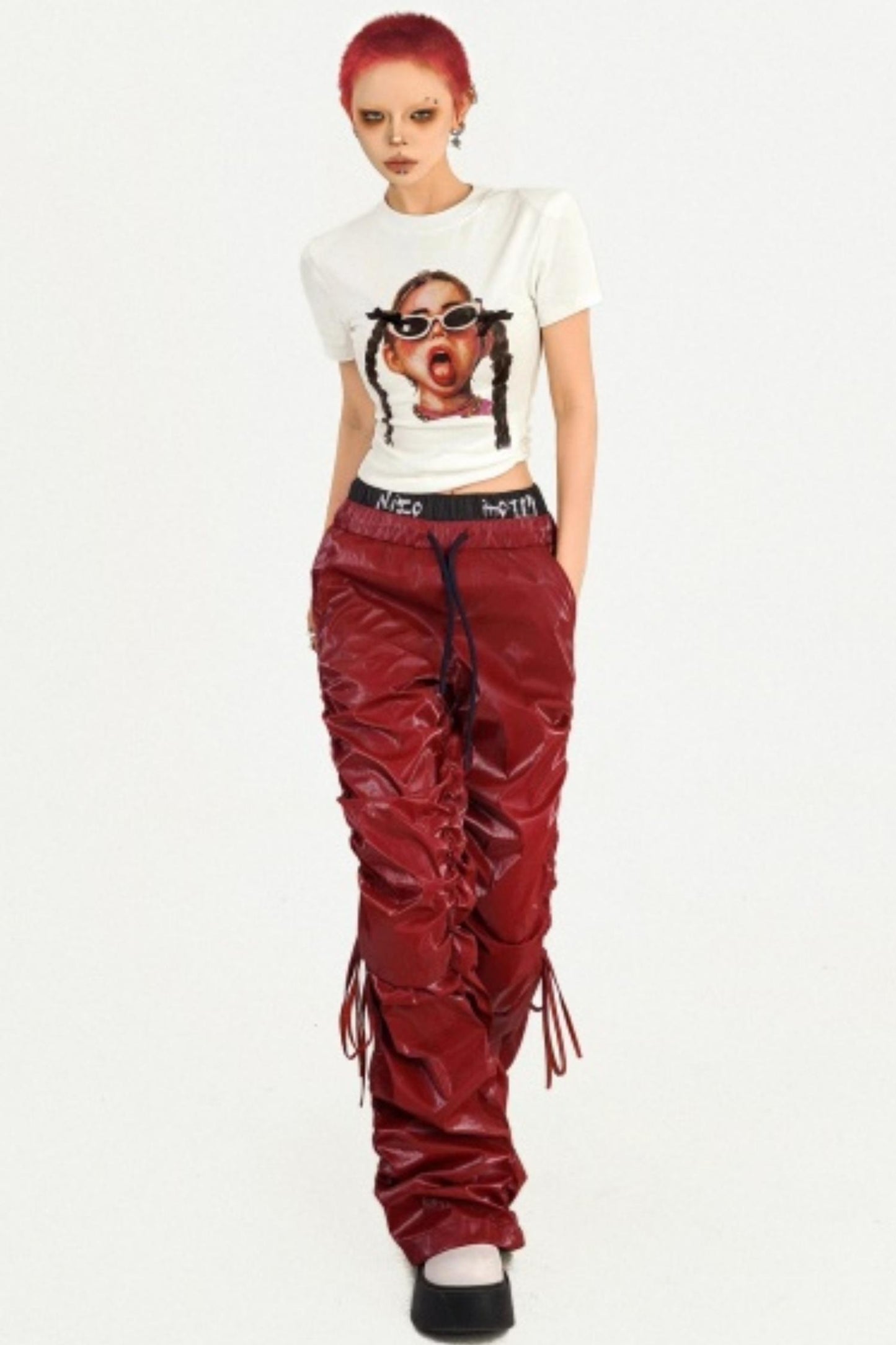 Red Pleated Leather Pants