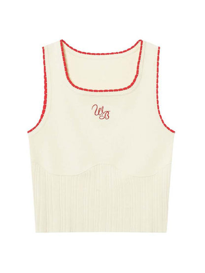 Lace Knit Logo Embroidery Tank Top