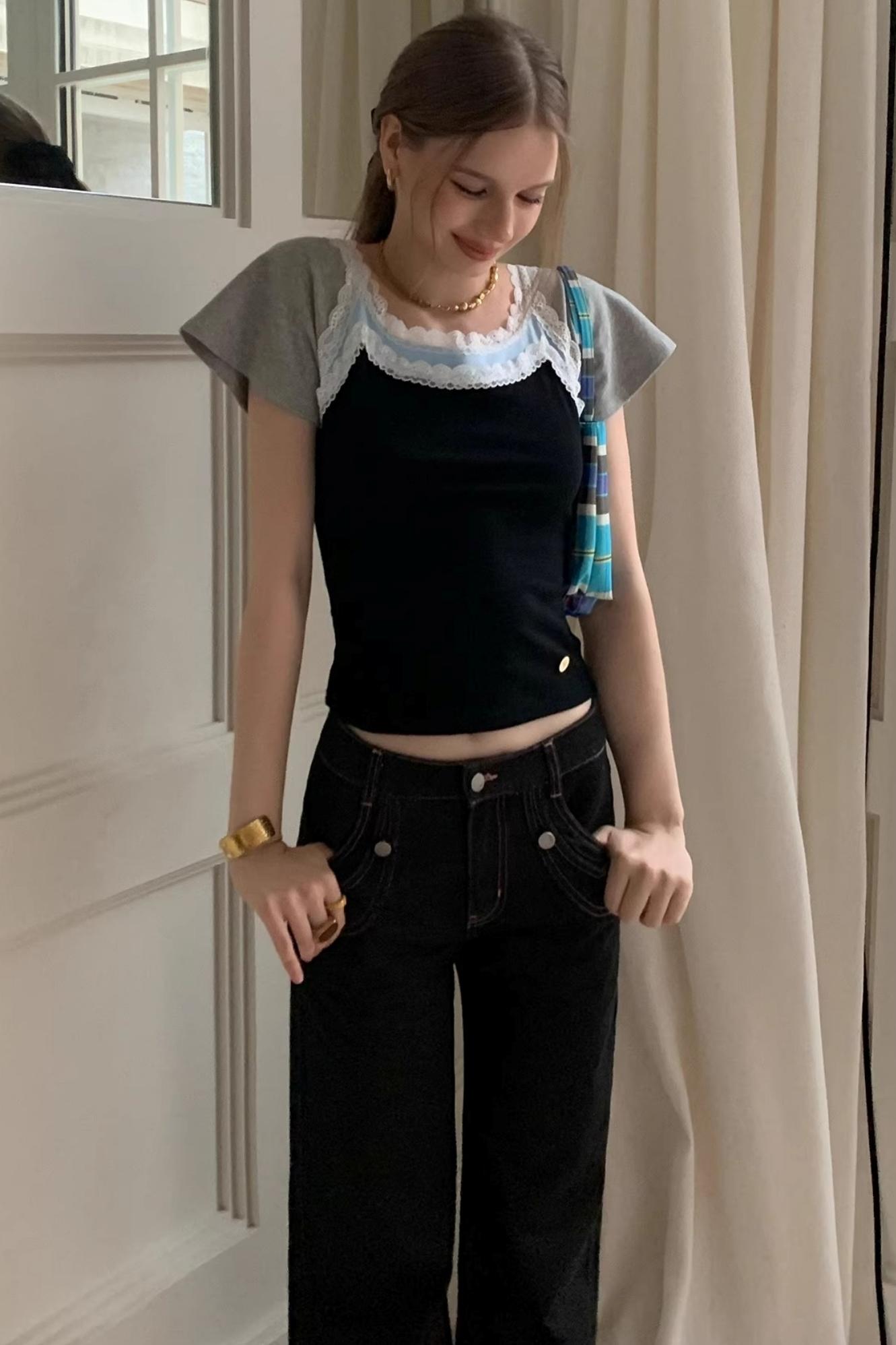 Lace Fake Two-Piece Slim Top