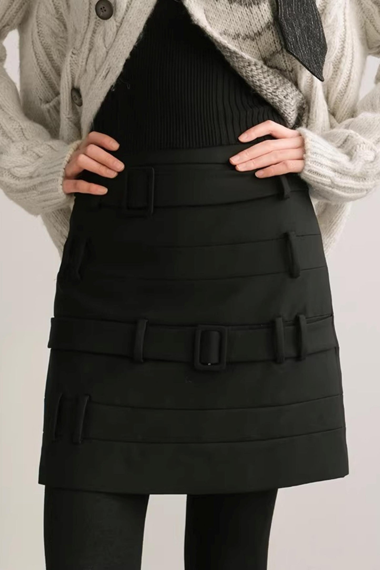 Faux Belt A-Line Skirt