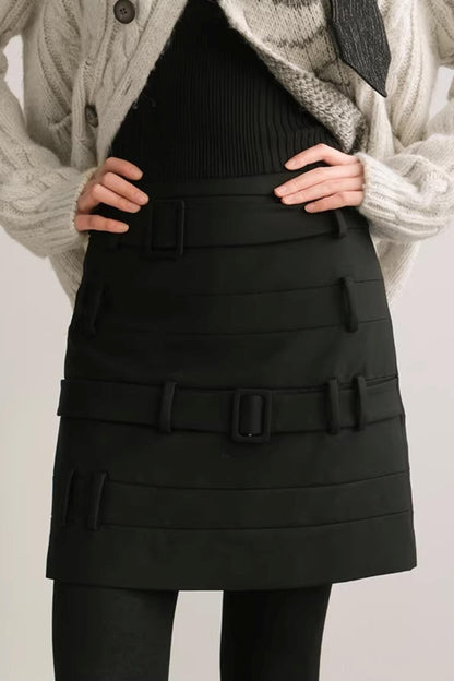 Faux Belt A-Line Skirt