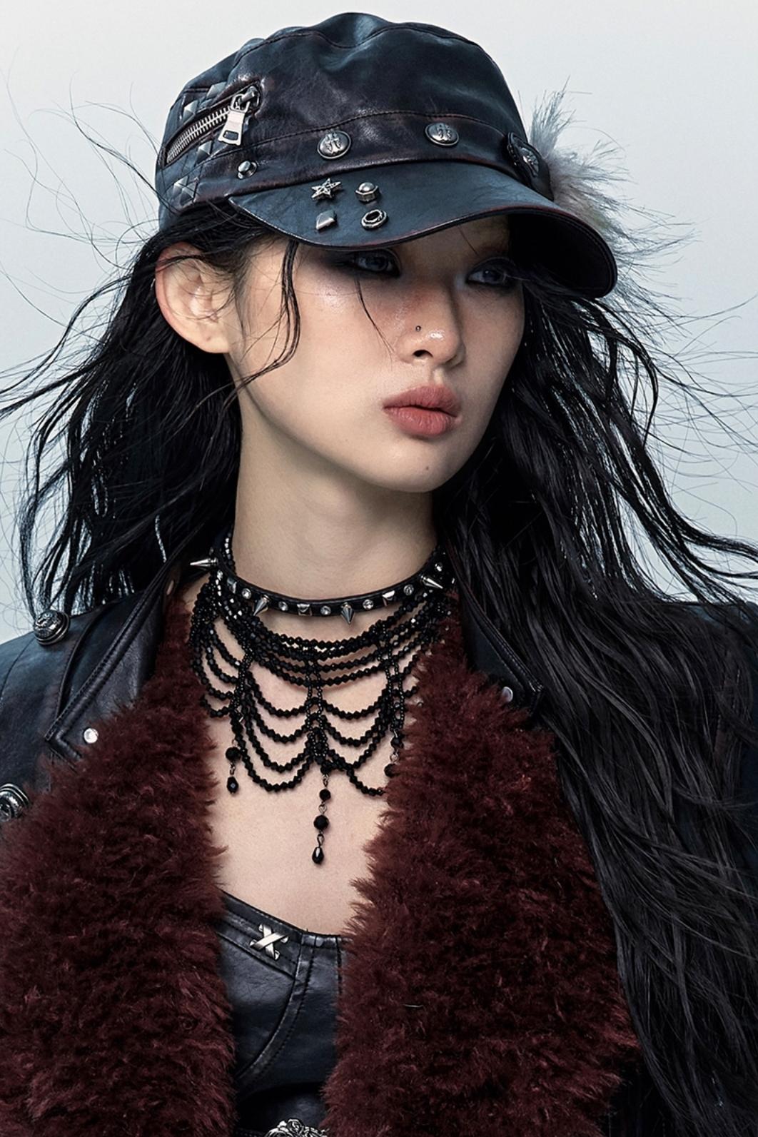 Punk Studded Leather Flat Cap