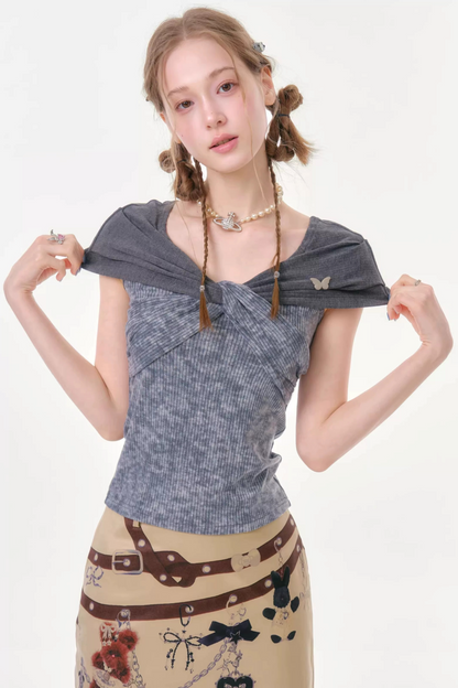 Retro Floral Knot Dark Gray T-Shirt