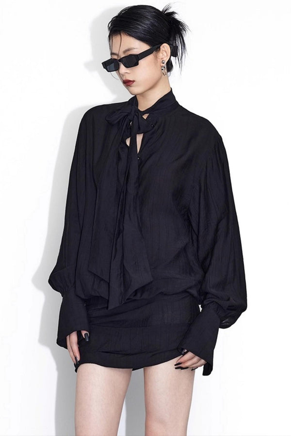 Streamer Black Drape Shirt Dress