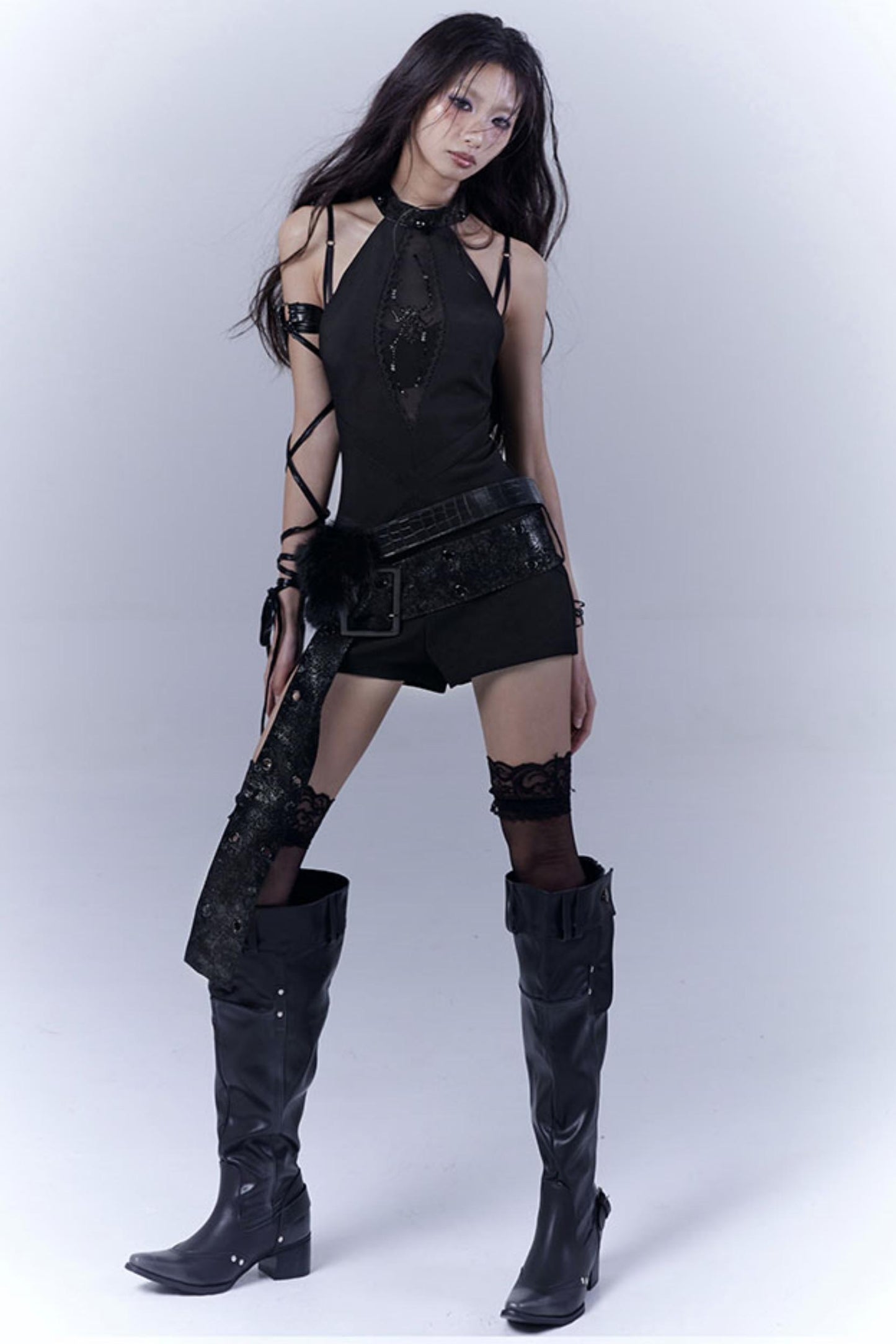 Black Pearl Bodiless Rhinestone Jumpsuit Set-Up