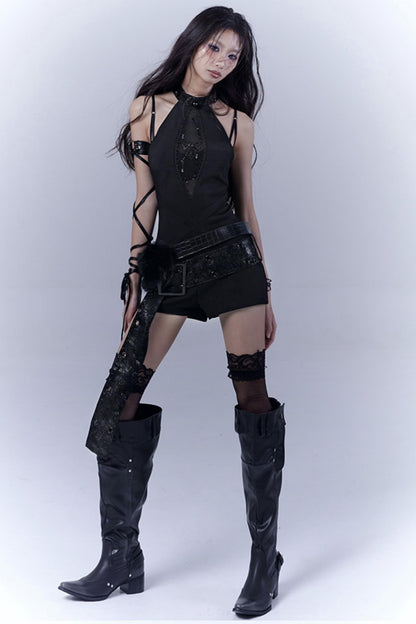 Black Pearl Bodiless Rhinestone Jumpsuit Set-Up