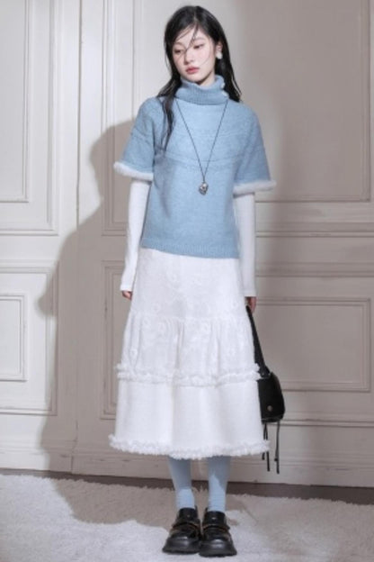 Blue Bat Sleeve Wool Sweater Set