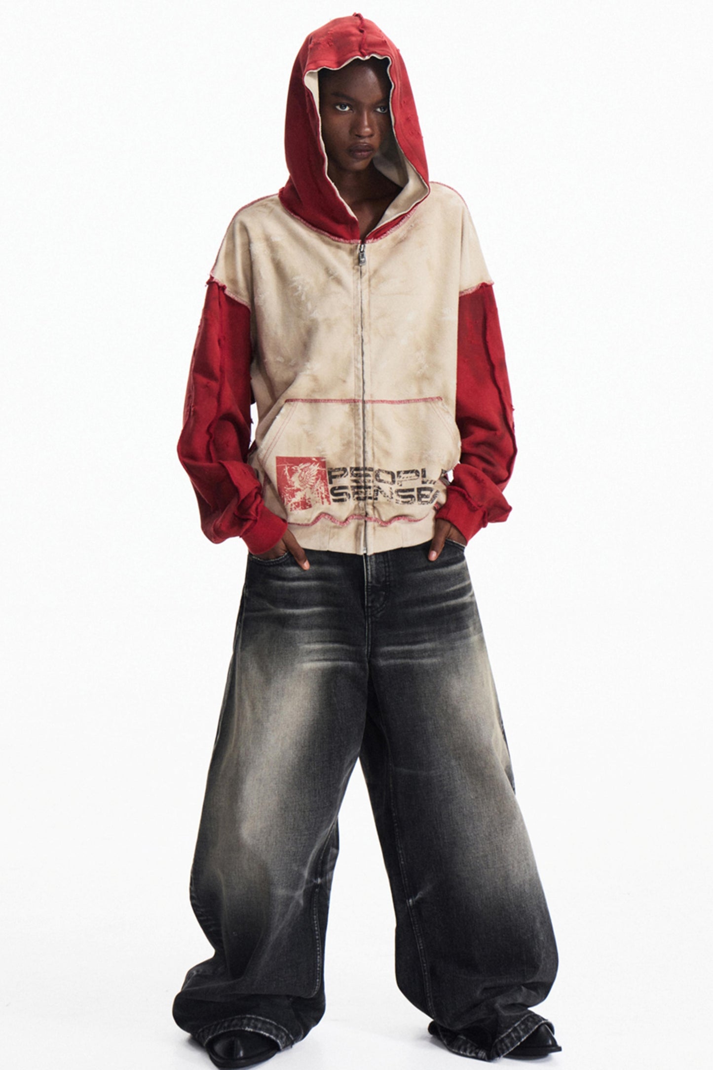 Distressed Scuffed Hooded Cardigan