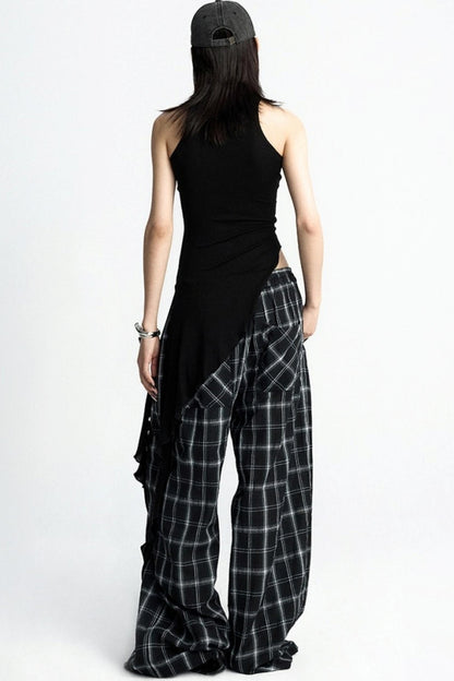 Summer Plaid Wide-Leg Pants