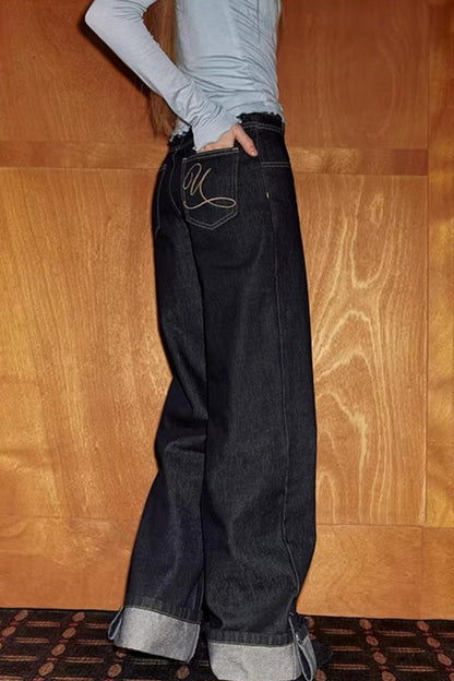 Schwarze Destroyed-Denim-Hose