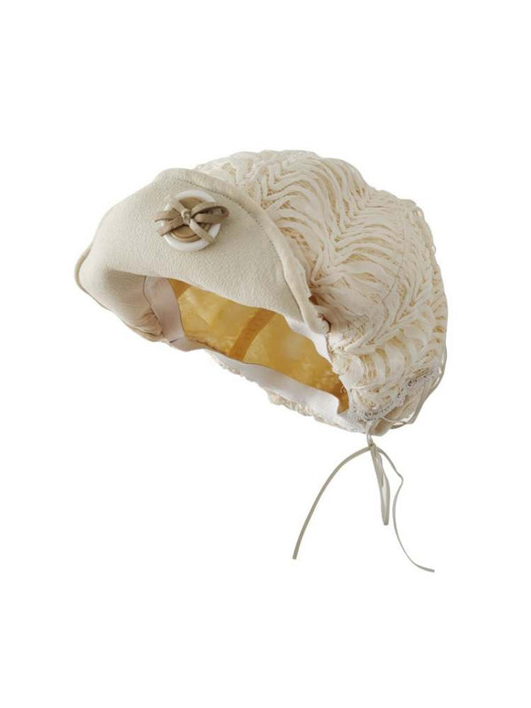 Lace-Up Bowknot & Button Beret Hat
