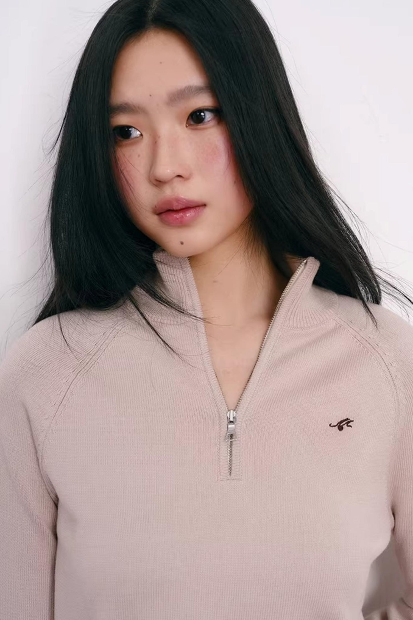 Cherry Embroidery Half-Zip Top Set-Up