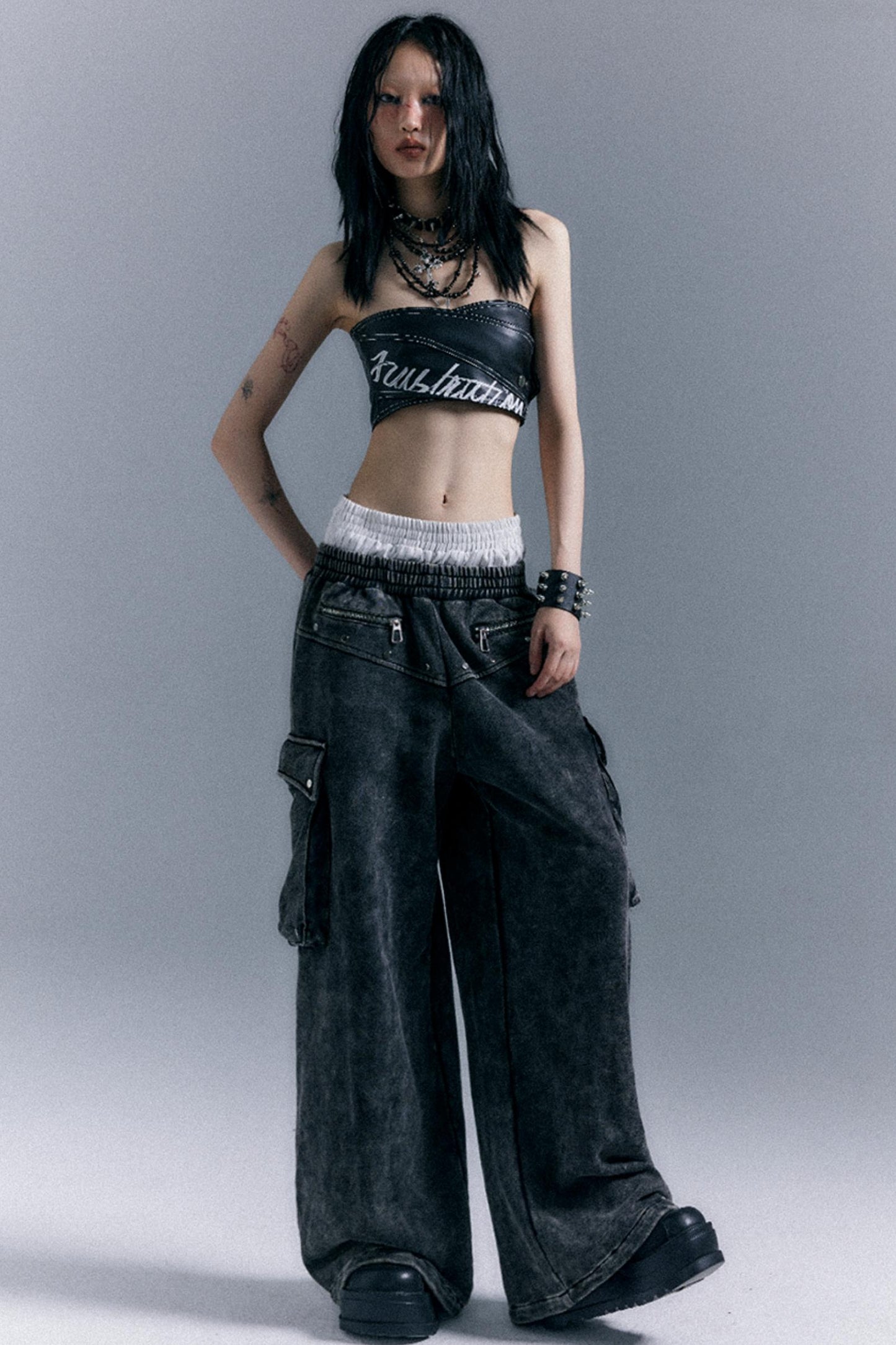 Double Waistband Wide-Leg Trousers