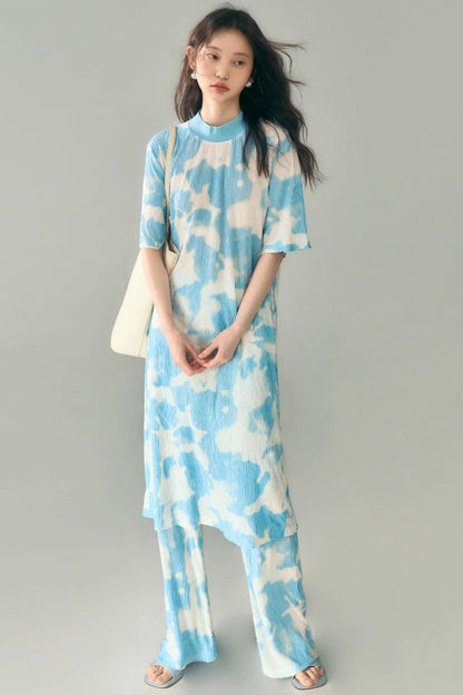 Monsoon Waves Blue Tie-Dye Dress Set-Up