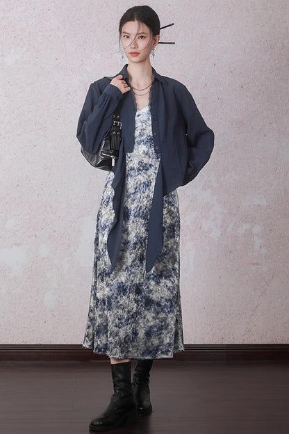 Yuanque Blue Velvet Slip Dress