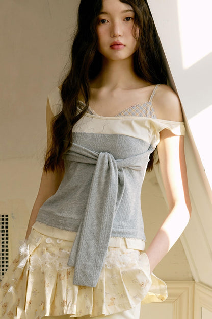 Yellow Gray Bow Tie Top