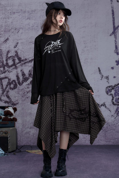 Fighting Spirit Brown Plaid Print Skirt