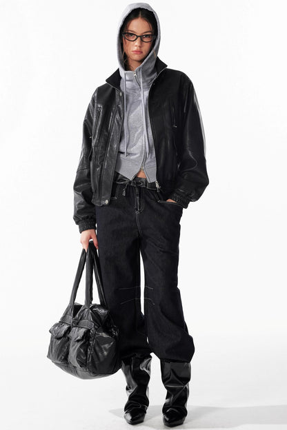 Vintage Texture Motorcycle Leather Jacket