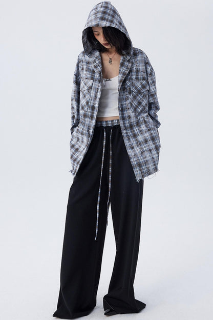 Contrast Check Pattern Wide Pants