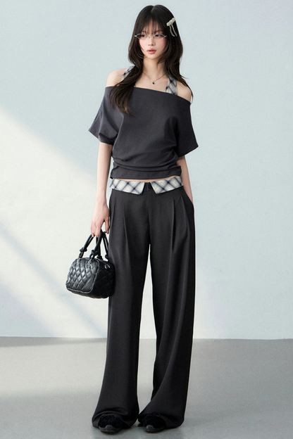 Plaid Off-Shoulder Top Set-Up