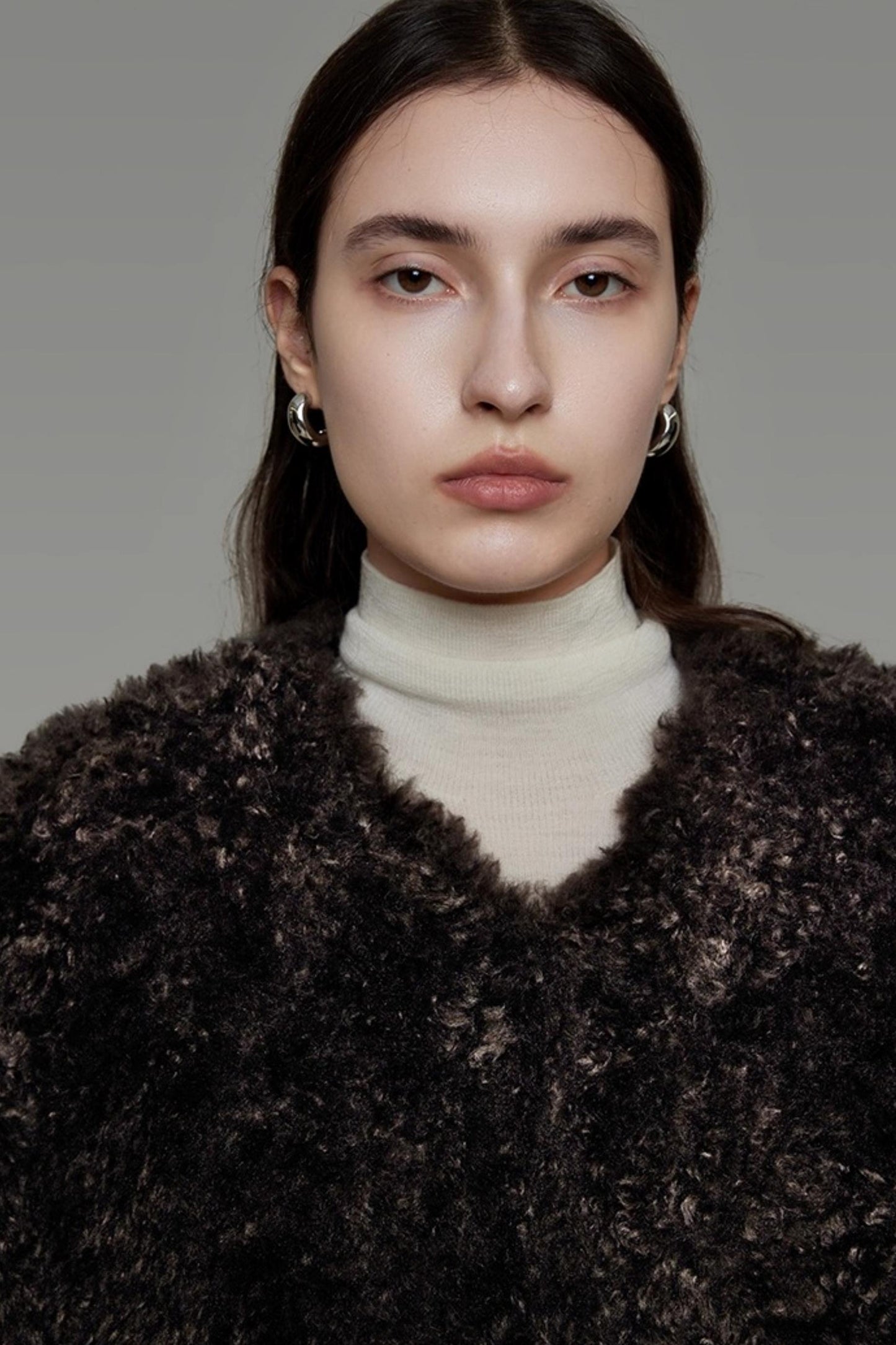 Collarless Lamb Wool Coat