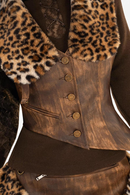 Vintage Leopard Distressed Vest Jacket Set-Up