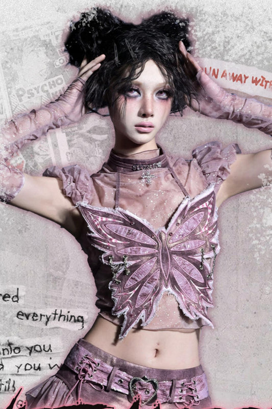 Butterfly Bandeau Mesh Top Set-Up