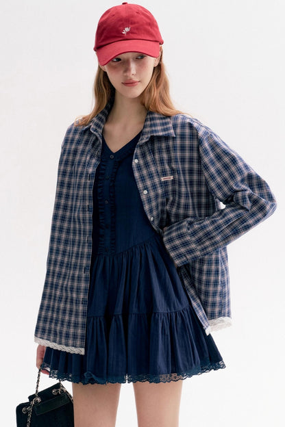 French Texture Lace V-Neck A-Pendulum Dress