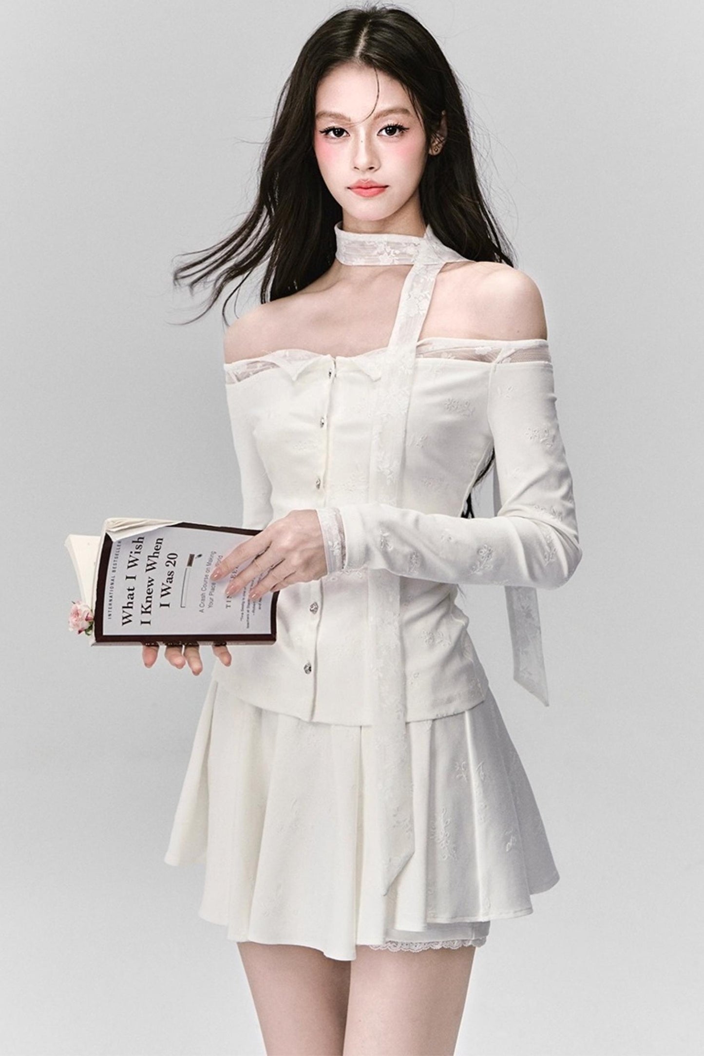 White Moonlight Lace Embroidered Top Skirt Set-Up