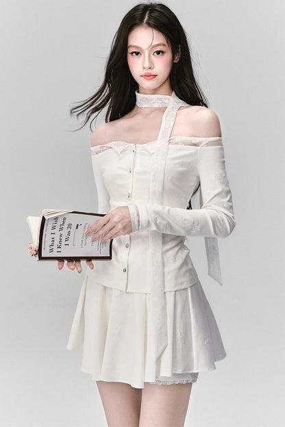 White Moonlight Lace Embroidered Top Skirt Set-Up