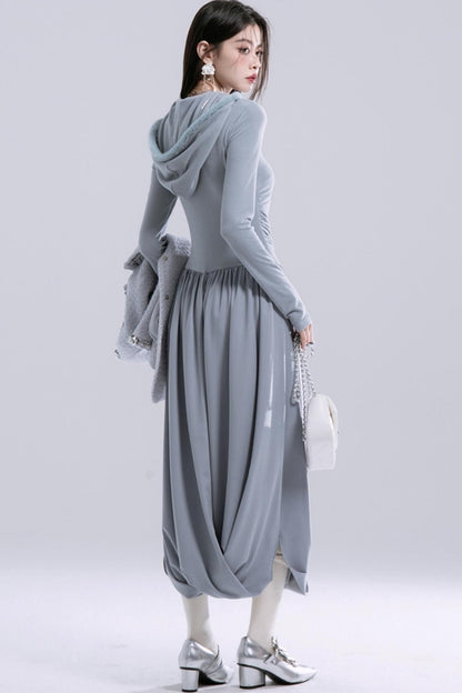 Hooded Gray Knit Dress