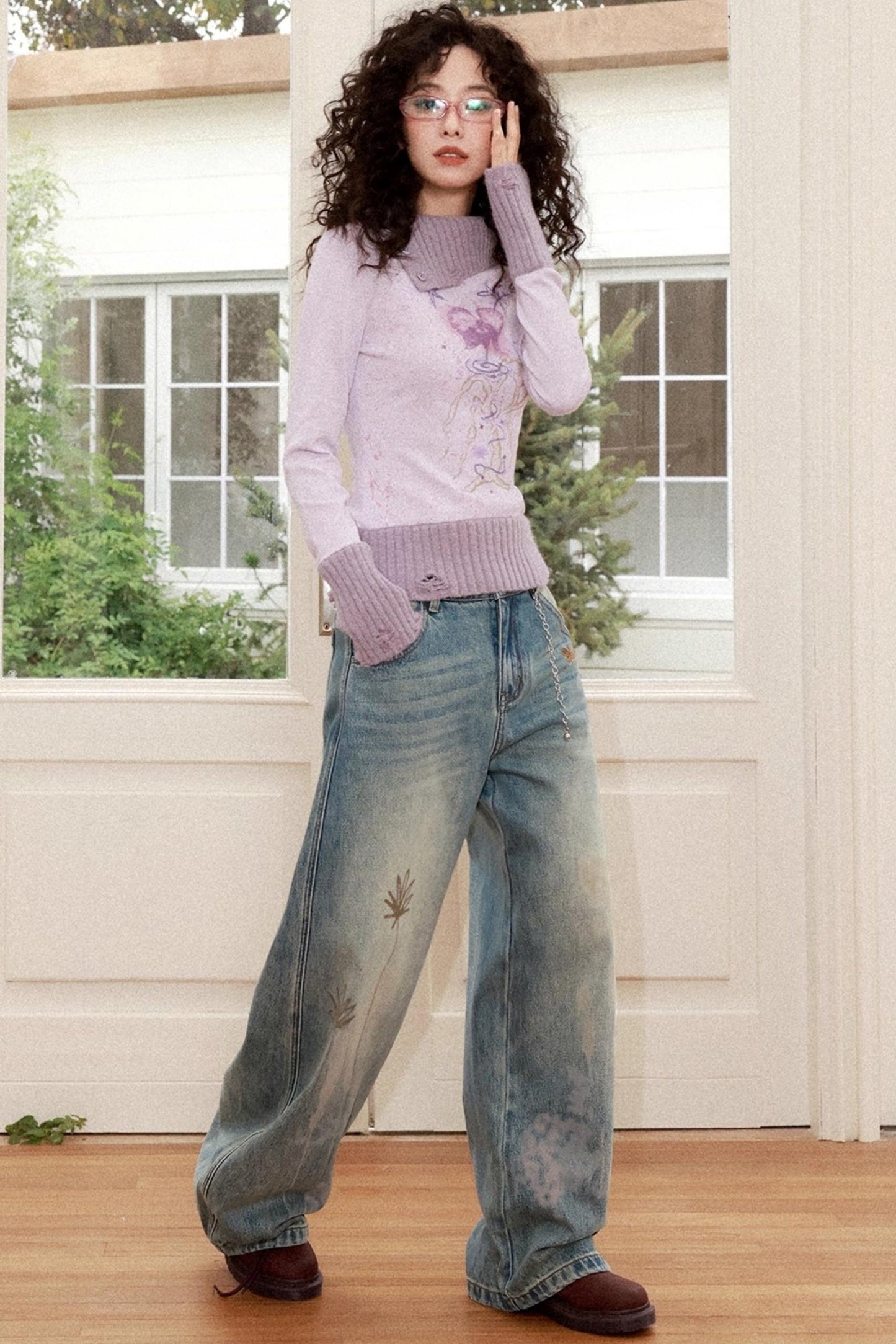 Flowers in Bloom Purple Sweater