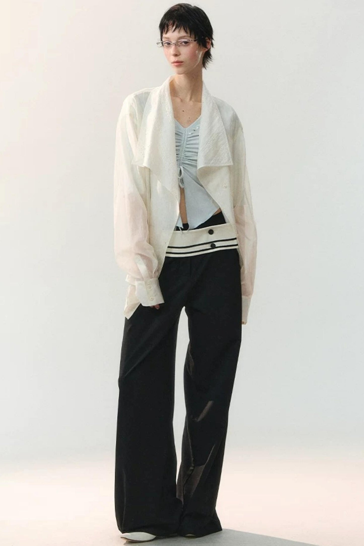 Folded Embroidery Plant Texture Shirt Set