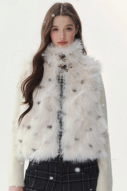 Polka Dot Plaid Fur Coat